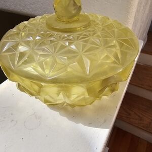 Vintage Geometric Yellow Glass Candy Dish